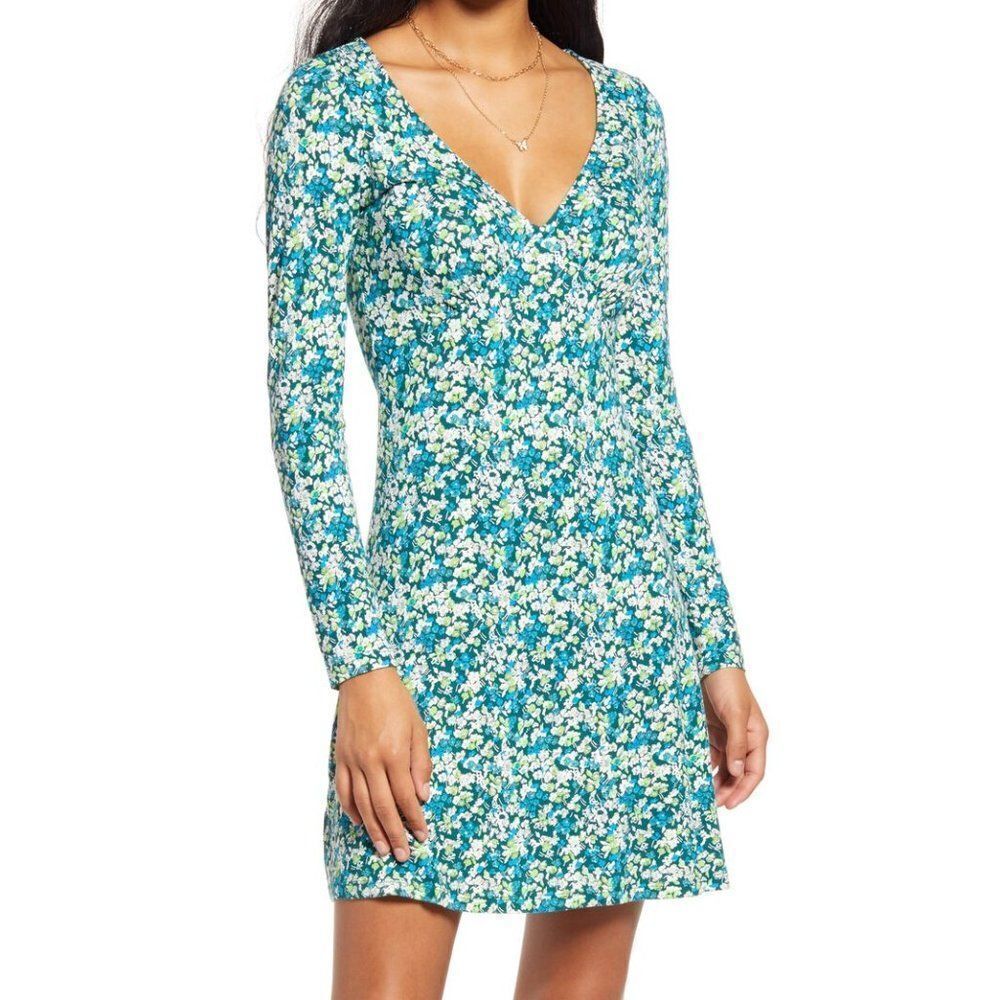 BP Dress Long Sleeve Floral Print V-Neck Green Moss Hannah Kate Casual